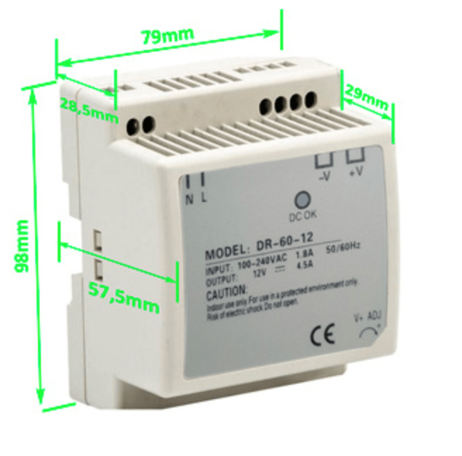 FUENTE DE PODER A RIEL  DIN 60W 12VDC 4.5A2