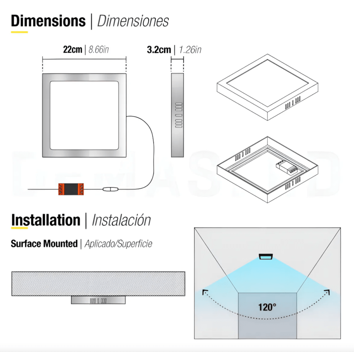 Panel LED cuadrado 18W Sobrepuesto – Marco Plateado2
