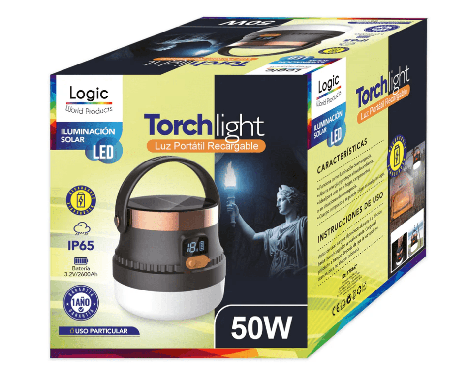 Lámpara Solar Recargable Camping 50W Torchlight | IP65, USB-C y Pantalla Digital2
