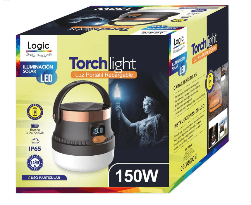 Lámpara Solar Recargable Camping 150W Torchlight | IP65, USB-C y Pantalla Digital3