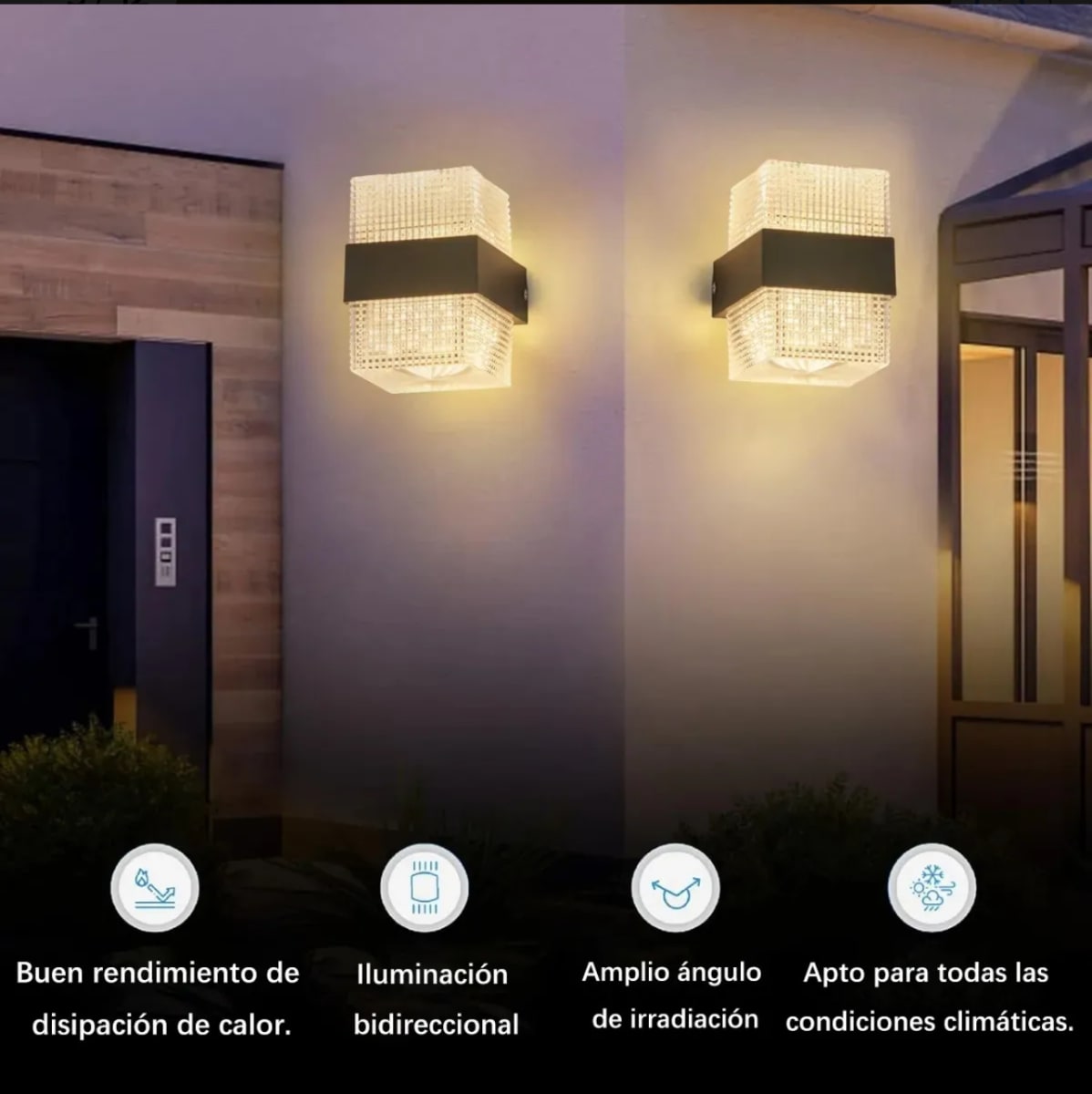 Aplique de Pared Exterior Cubo Acrílico Negro Diseño Diamante 9W IP542