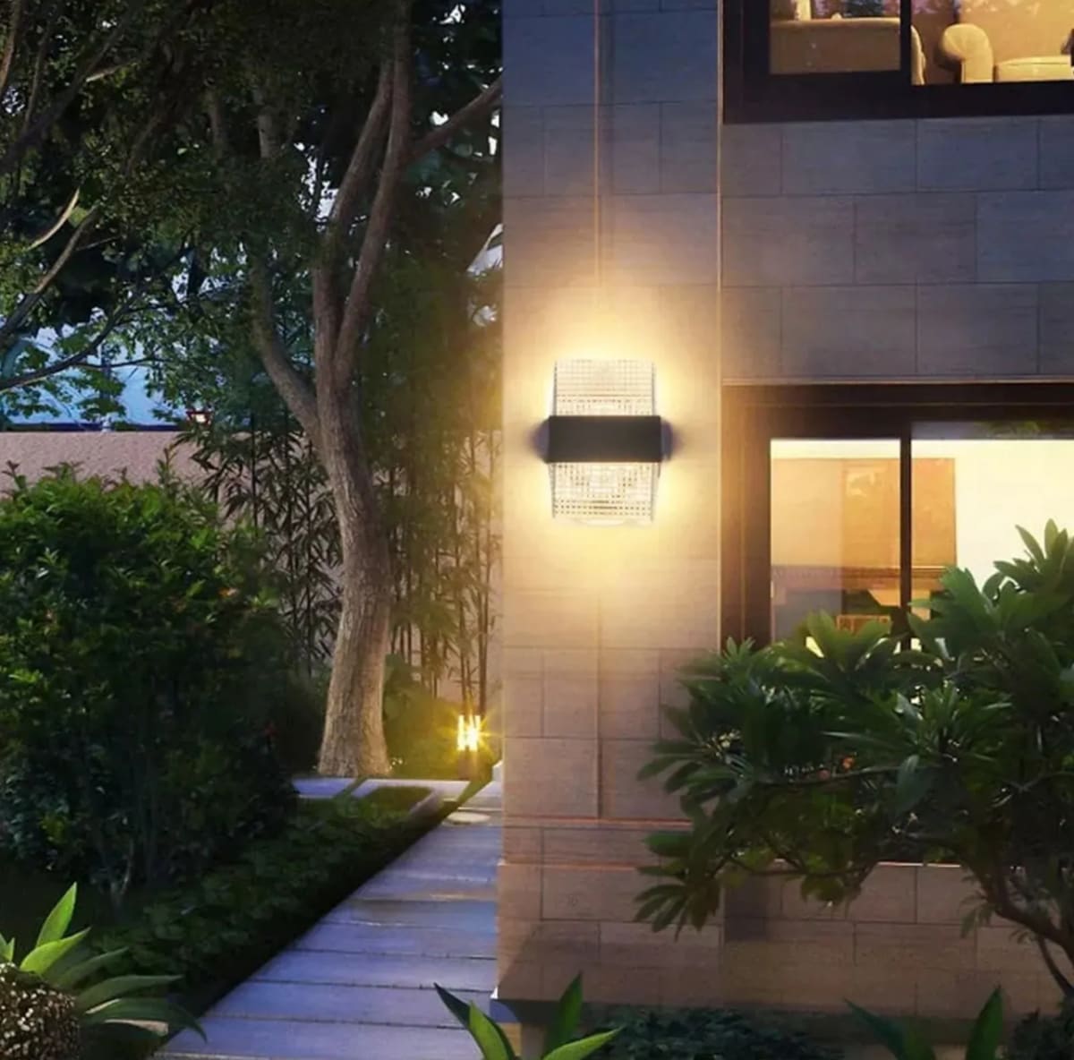 Aplique de Pared Exterior Cubo Acrílico Negro Diseño Diamante 9W IP656