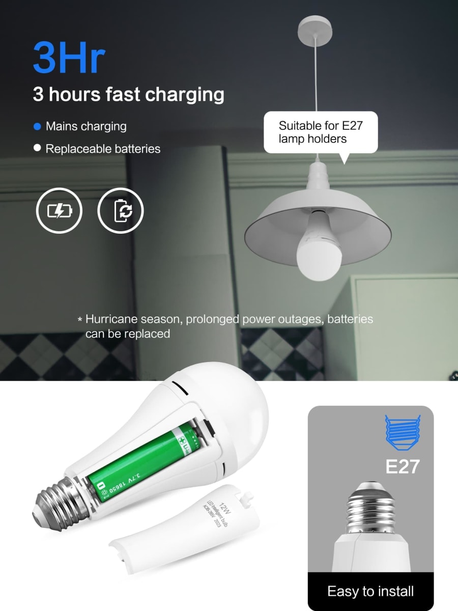 Ampolleta LED de Emergencia Vellmax 9W | Recargable 3 Horas2