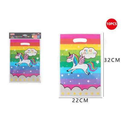 BOLSAS PARA DULCES UNICORNIO ARCOIRI 32CM 10PCS FELIZ 6134791