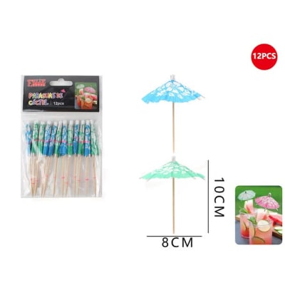 PARAGUAS DE COCTEL HAWAIANO 12PSC 10CM FELIZ 6140161