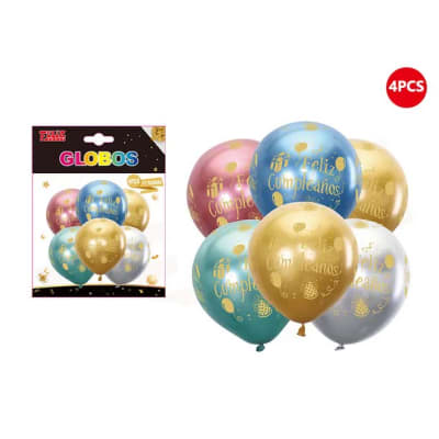 GLOBO COLORES FELIZ CUMPLEAÑOS 4 PCS 30 CM LATEX 6240471