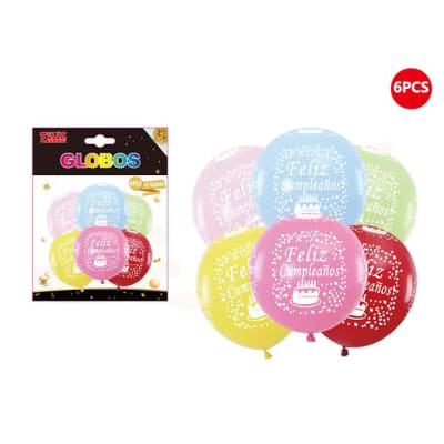 GLOBO SURTIDO FELIZ CUMPLEAÑOS 6 PCS 30 CM LATEX 6240501