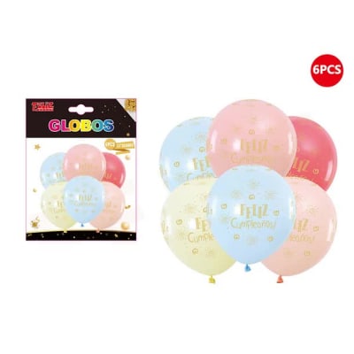 GLOBO SURTIDO FELIZ CUMPLEAÑOS 6 PCS 30 CM LATEX 6240551