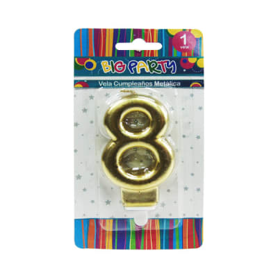 VELA DE CUMPLEAÑOS N° 8 8CM METALIZADA BIG PARTY1