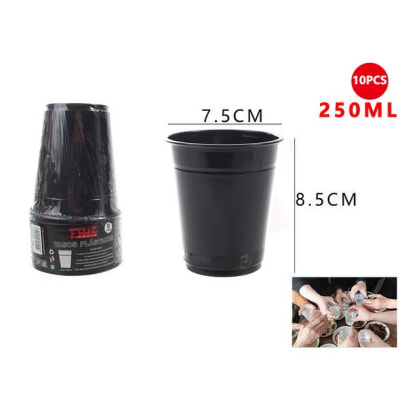 VASO PLASTICO NEGRO 250ML 10PSC 8.5CM ALTO FELIZ 6058091