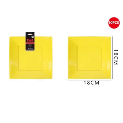 PLATO 10PSC PLASTICO AMARILLO 18CM CUADRADO FELIZ 6059211