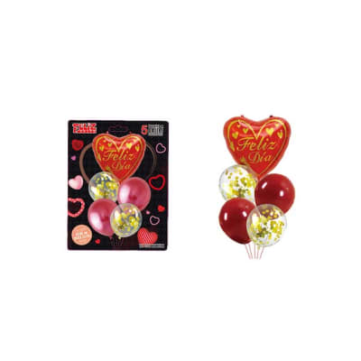 GLOBO 5 PCS FELIZ DIA CORAZON ROJO 6064031
