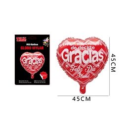 GLOBO FELIZ DIA MAMÂ CORAZÓN ROJO 45 CM 