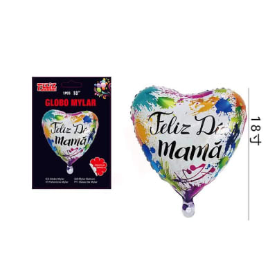 GLOBO FELIZ DIA MAMÂ CORAZÓN PINTADO 46 CM 6073051