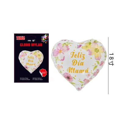GLOBO FELIZ DIA MAMÂ CORAZÓN BLANCO 46 CM 6073141