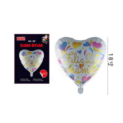 GLOBO FELIZ DIA MAMÂ CORAZÓN BLANCO 46 CM 6073181
