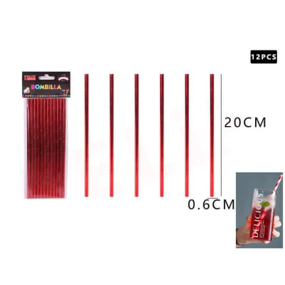 BOMBILLA ROJA METALIZADA 12 PSC 20CM CARTON FELIZ 6129281