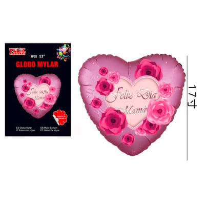 GLOBO FELIZ DIA MAMÂ CORAZÓN ROSADO 43 CM 6073061