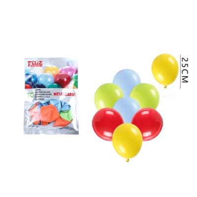 GLOBO SURTIDO CROMADO 10 PCS 25 CM N°9 LATEX FELIZ GRUPO 607621