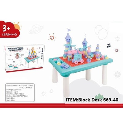 MESA DE BLOQUES ARMABLES MULTIFUNCIONES ROSADA CASTILLO 100 PCS2