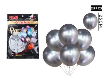 GLOBO PLATEADO 25 PC 25 CM N°9 LATEX FELIZ GRUPO 6071921