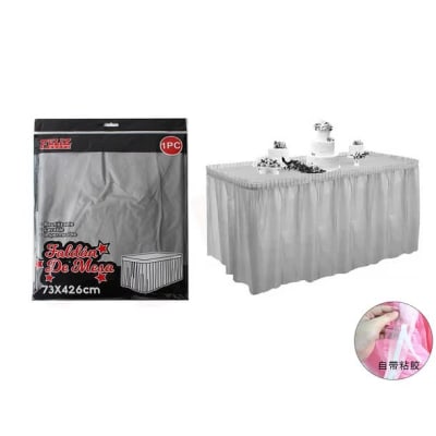 FALDON DE MESA PLASTICO PLATEADO 426X73CM FELIZ 6089391