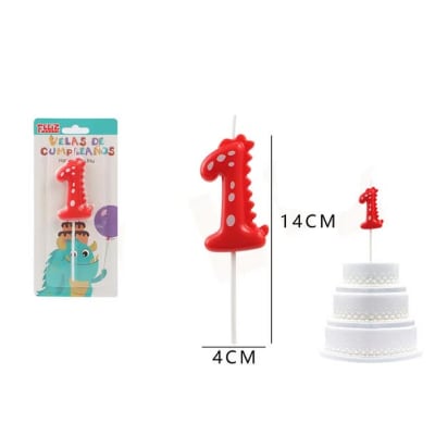 VELA DE CUMPLEAÑOS N°1 DINOSAURIO 14 CM FELIZ 6097961