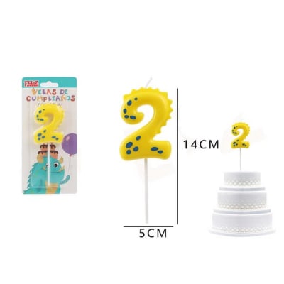 VELA DE CUMPLEAÑOS N°2 DINOSAURIO 14 CM FELIZ 6097971