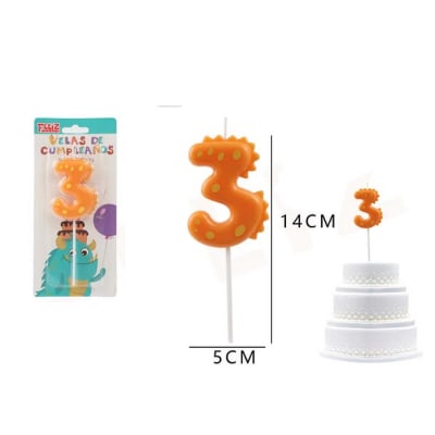 VELA DE CUMPLEAÑOS N°3 DINOSAURIO 14 CM FELIZ 6097981