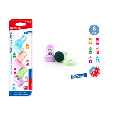 TIMBRE DISEÑOS SURTIDOS 6 UNID. 25MM DISPLEY MOTIVACIONAL MOTARRO ME046-131
