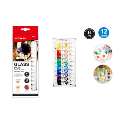 PINTURA DE VIDRIO 12 COLORES 6 ML MOTARRO MP0531