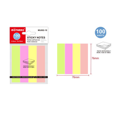 NOTAS ADHESIVAS 2.8X7.6 4 COLORES 100 HJS MOTARRO MU002-101