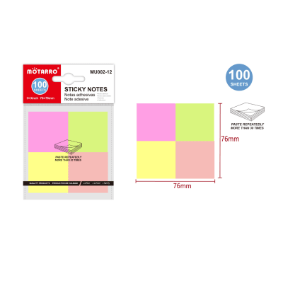 NOTAS ADHESIVAS 3.7X3.7 4 COLORES 100 HJS MOTARRO MU002-121