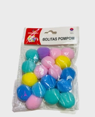 POMPONES GRANDES COLORES PASTEL 18 UNID. 2.5 CM 249391