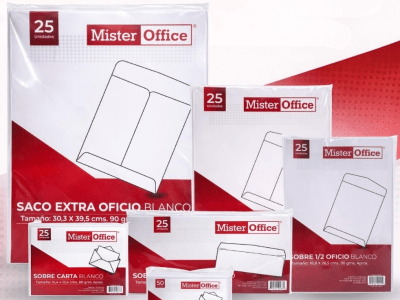 SOBRE 1/2 OFICIO X 25 UNID 18X26CM MISTER OFFICE 811163