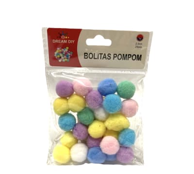 POMPONES MEDIANO COLORES PASTEL 25 UNID. 2CM 249271