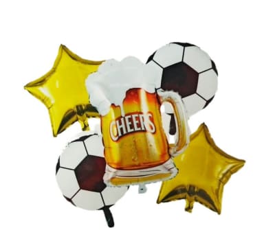 GLOBOS 5 UNID. CERVEZA PELOTAS Y ESTRELLAS F18881