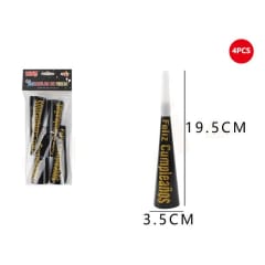 CORNETA BUBUZELA NEGRA/DORADO FELIZ CUMPLEAÑOS 4PCS 614129