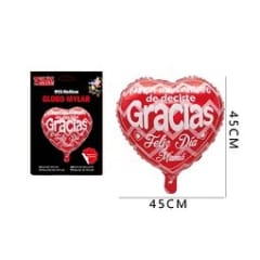 GLOBO FELIZ DIA MAMÂ CORAZÓN ROJO 45 CM 