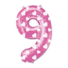 GLOBO N° 9 ROSADO C/CORAZON 46 CM HELIO O AIRE