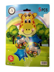 SET 5 GLOBOS FELIZ CUMPLEAÑOS JIRAFA