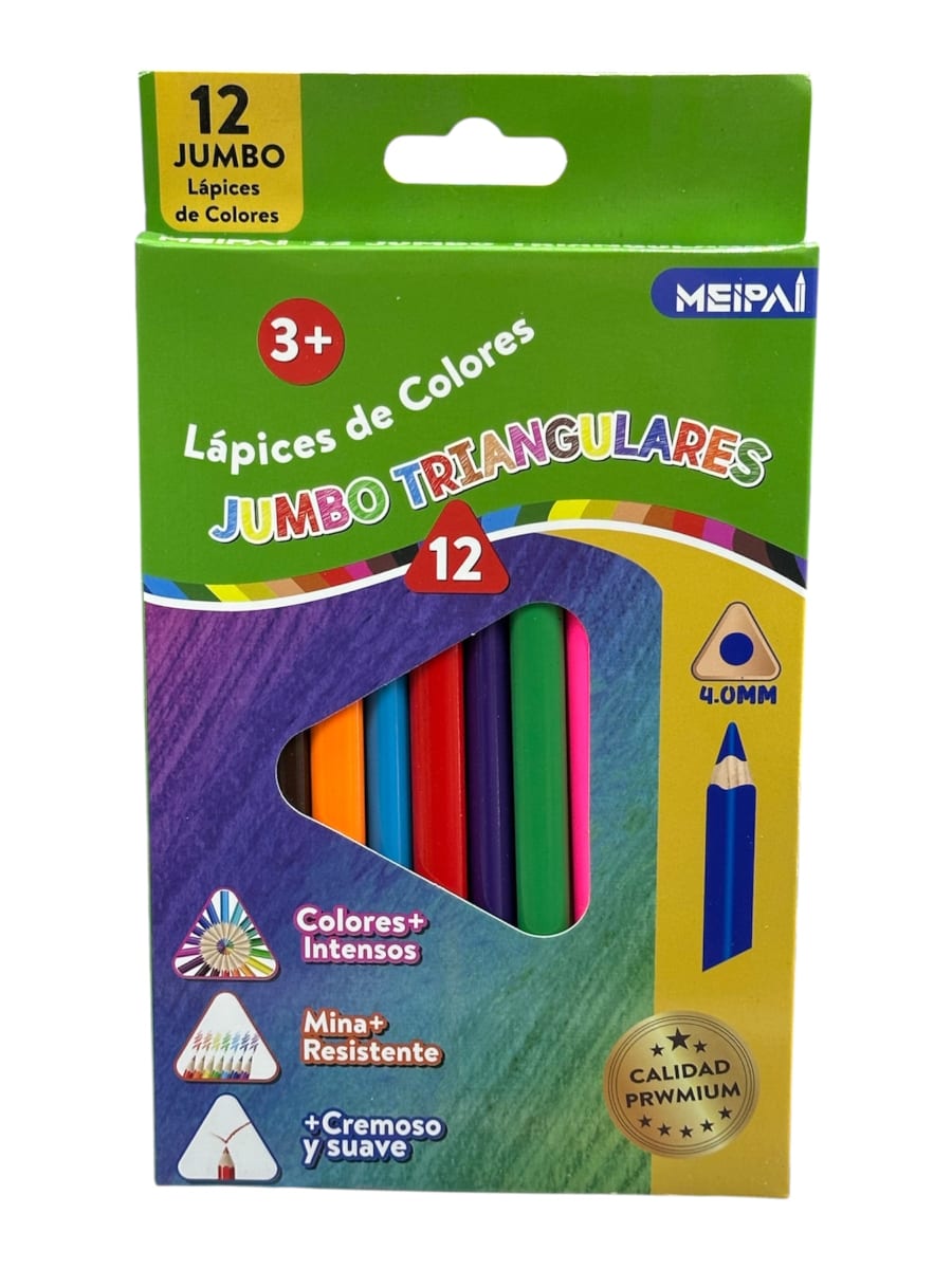 LAPIZ COLOR JUMBO 12 COLORES TRIANGULAR MEIPAI 1212 0