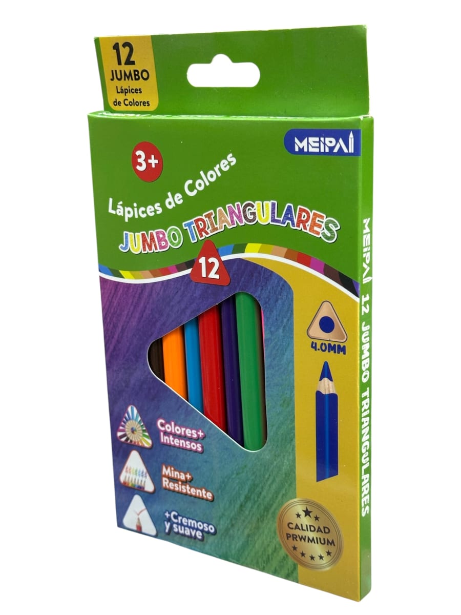 LAPIZ COLOR JUMBO 12 COLORES TRIANGULAR MEIPAI 12122