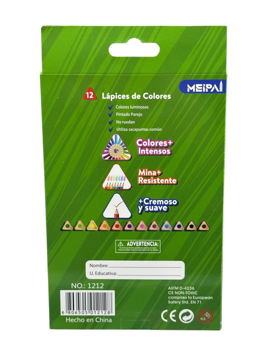 LAPIZ COLOR JUMBO 12 COLORES TRIANGULAR MEIPAI 12123