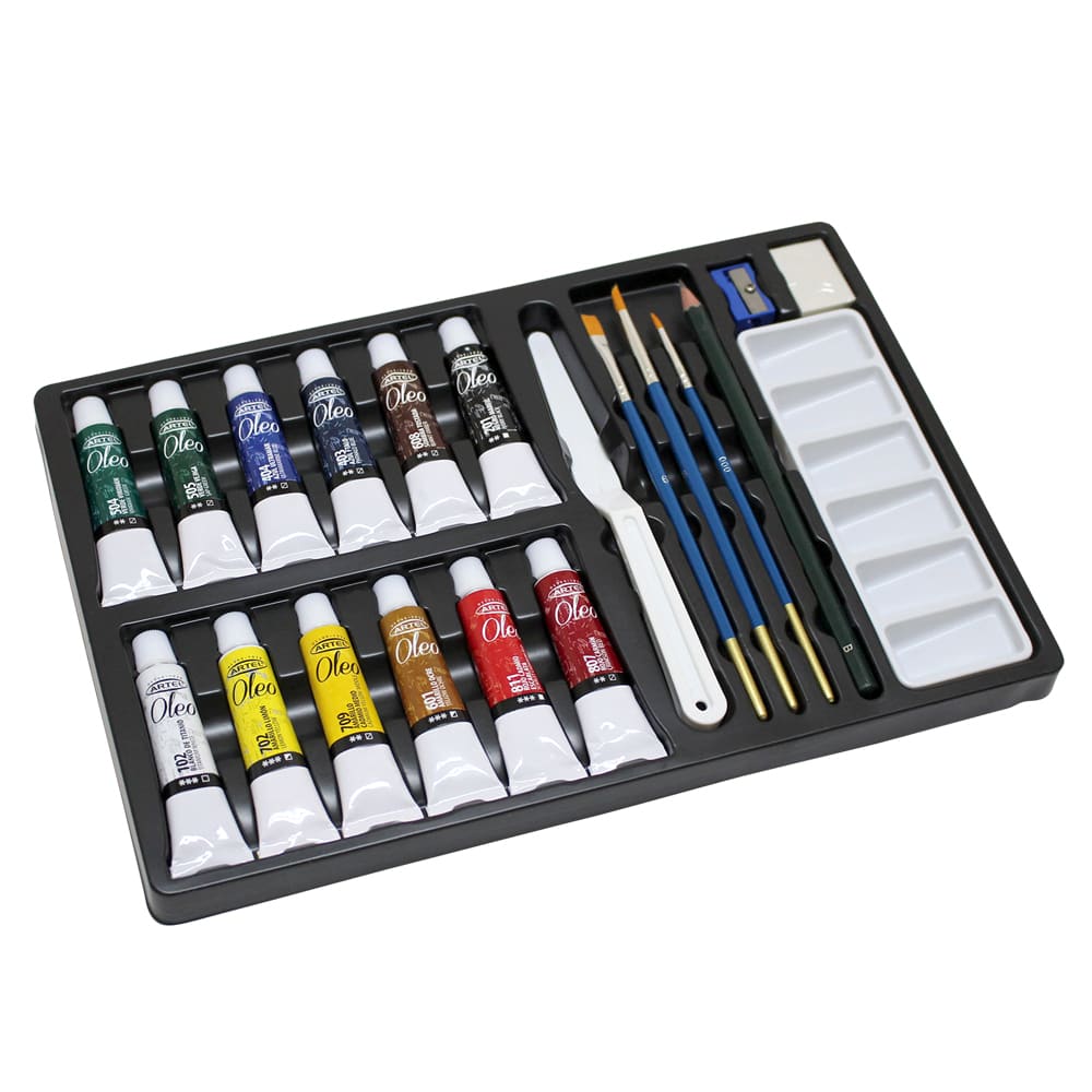 SET OLEOS 12 COL. 1 GRAFITO 1 SACAPUNTA 1 GOMA 3 PINCELES 1 ESPATULA 1 MEZCLADOR ARTEL 260000072