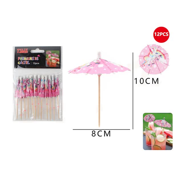 PARAGUAS DE COCTEL UNICORNIO Y COLORES 12PSC 10CM FELI 6140151