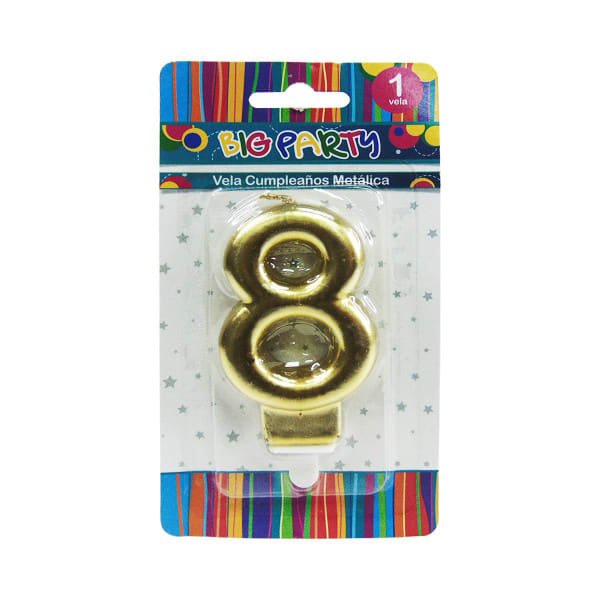 VELA DE CUMPLEAÑOS N° 8 8CM METALIZADA BIG PARTY 0