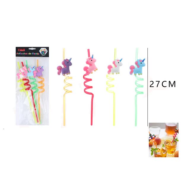 BOMBILLA UNICORNIO 4 PSC 27 CM PLASTICA FELIZ 6040862