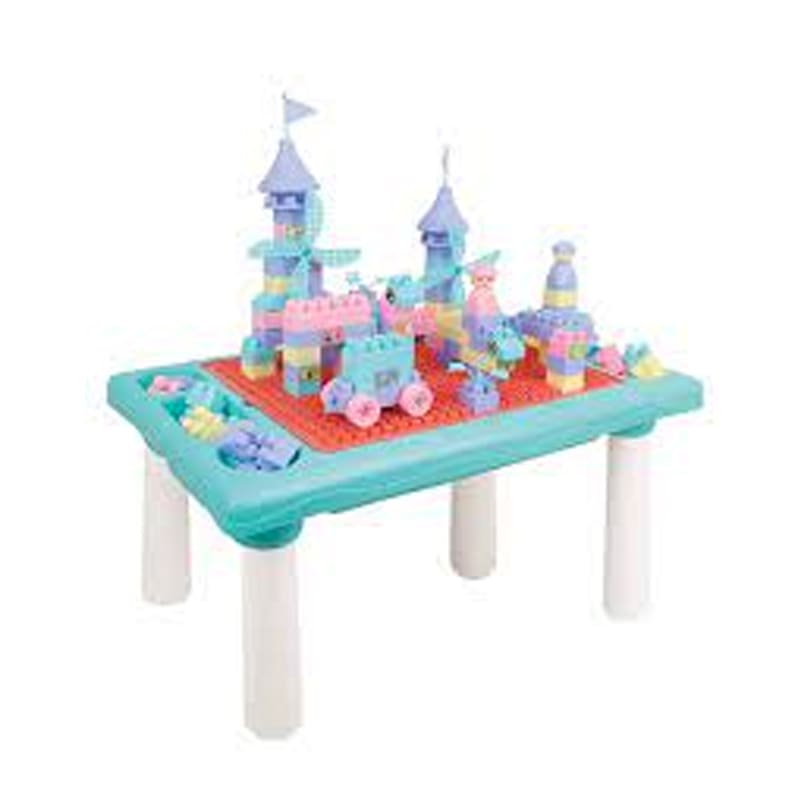 MESA DE BLOQUES ARMABLES MULTIFUNCIONES ROSADA CASTILLO 100 PCS1