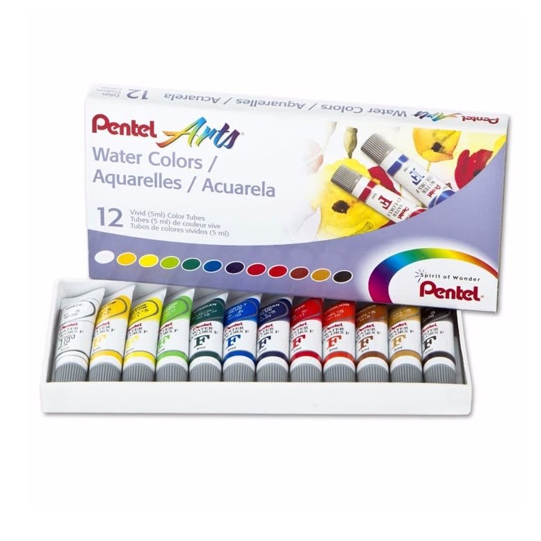 ACUARELA 12 COLORES EN TUBO 5 ML PENTEL WFRS-12 1